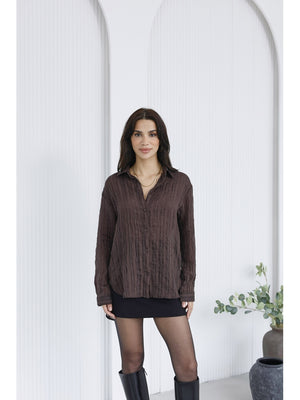 Kahverengi Sim Detaylı Transparan Gömlek 3225-Kahverengi