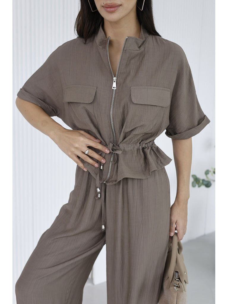 Vizon Cepli İp Detaylı Krinkıl Takım 580343-Vizon