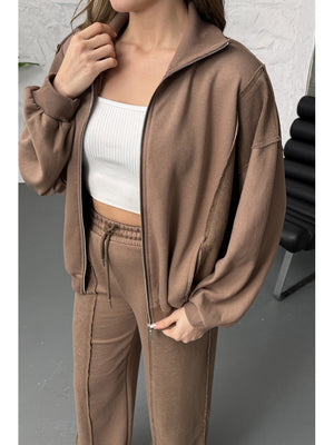 Kahverengi Premium Garnili Takım 10158-Kahverengi