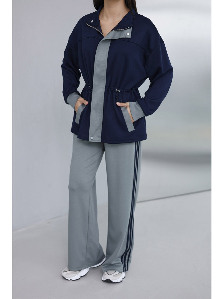 Lacivert Yeşil Garnili Modal Takım 1191-Lacivert