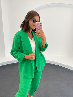 Yeşil  Gabardin Oversize Ceket Pantolon Takım 50466-Yeşil