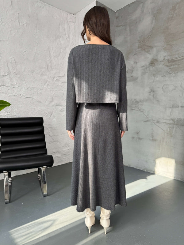 Antrasit Bluzlu Elbise Selanik Takım 7720-Antrasit