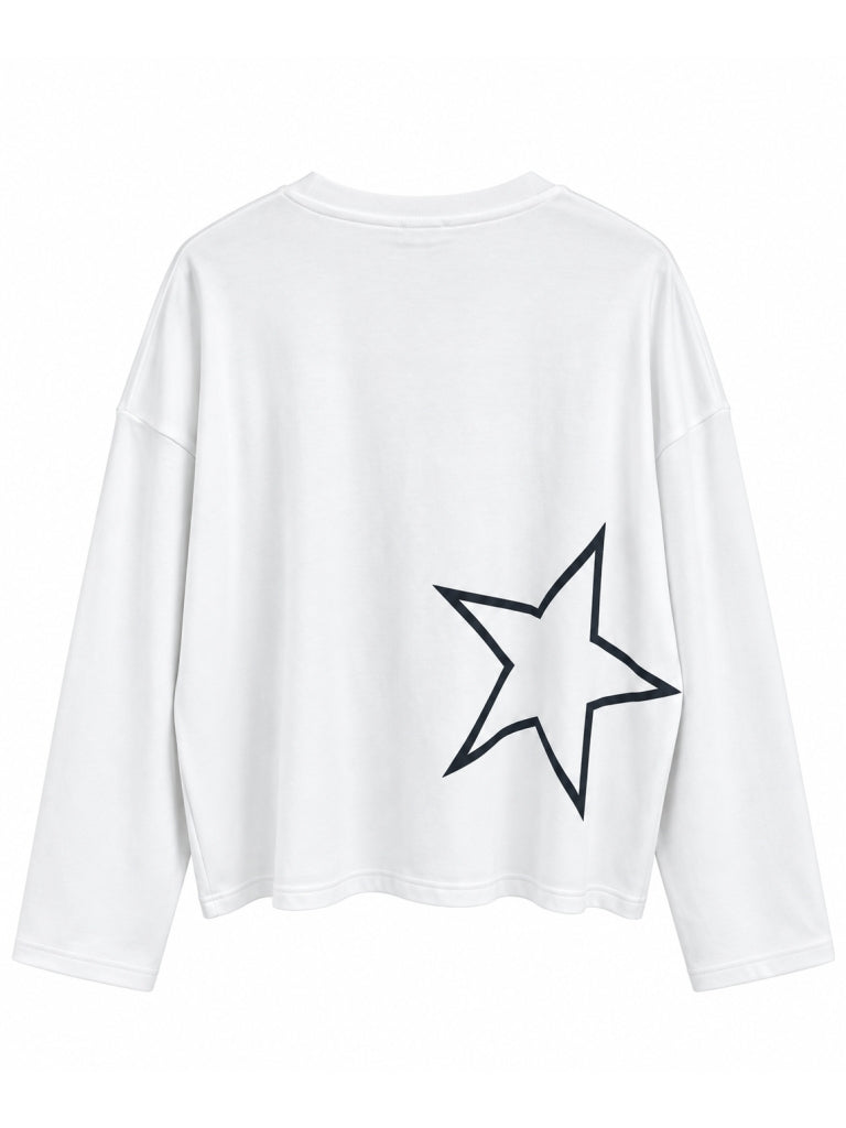 Beyaz Sırtı Yıldız Baskılı Basic Sweat 12511-Beyaz