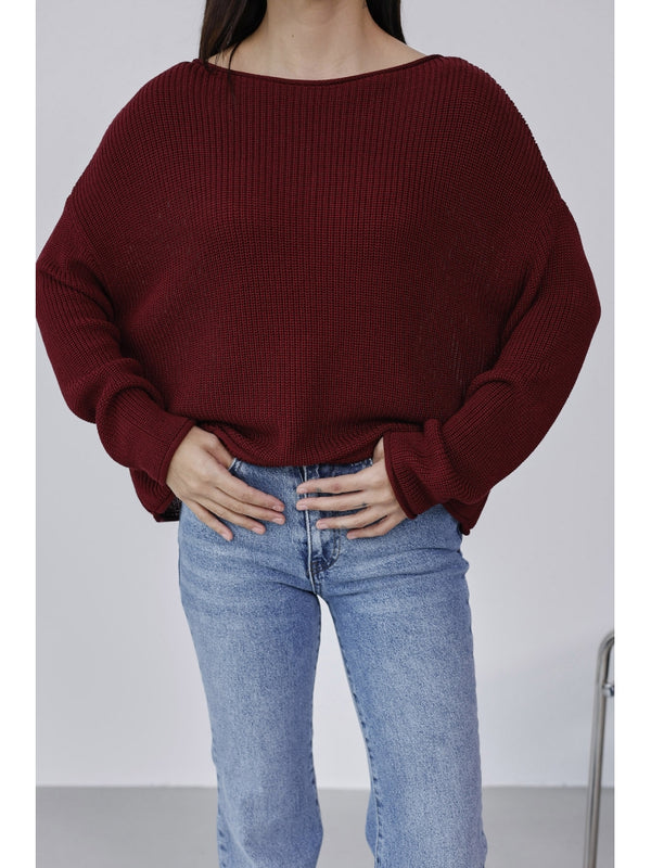 Dilvin Bordo Kayık Yaka Merserize Kazak 10804-Bordo