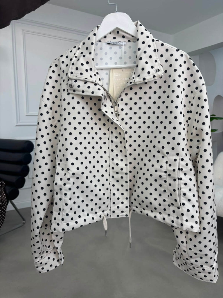 Ekru Puantiyeli Bomber Ceket 9788-Ekru