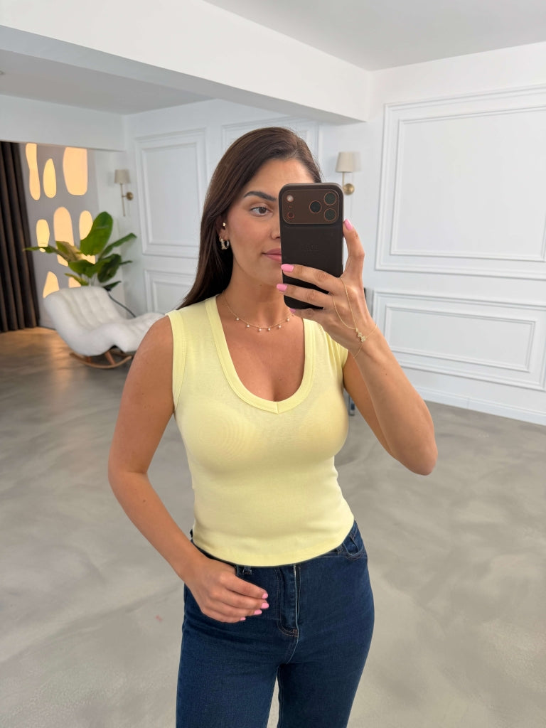 Sarı Kalın Askı V Yaka Body 24172-Sarı