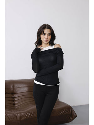 Siyah İçi Atlet Detaylı Transparan Bluz 0780-Siyah