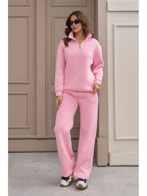 Pembe Fermuarlı Basic Sweat