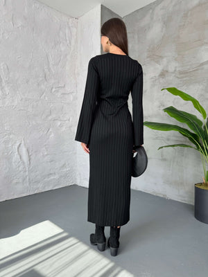 Siyah Massi Model Merserize Triko Elbise