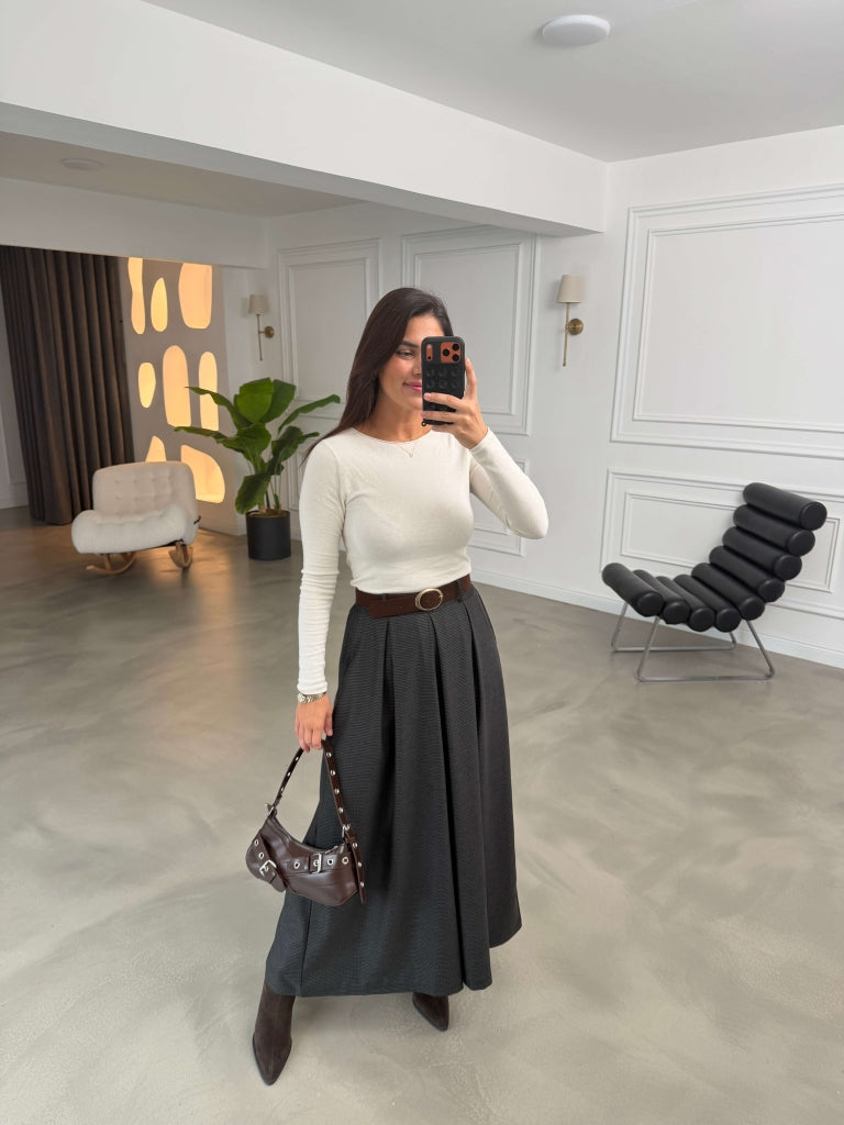 Siyah Desenli Kemerli Etek Pantolon 51519-Siyah