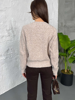 Vizon Baklava Desen Triko Hırka 2539-Vizon