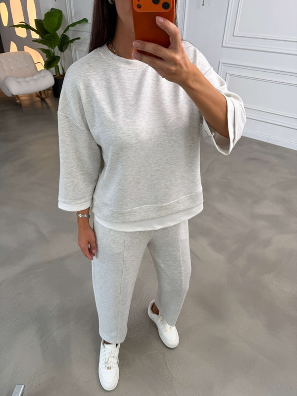 Gri Eteği Garnili Sweat Takım 11950-Gri