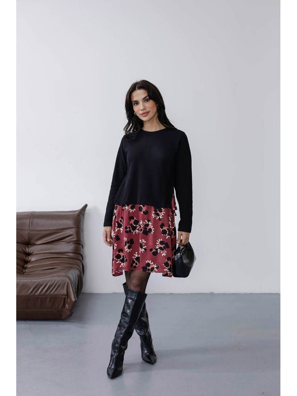 Bordo  Eteği Saten Yandan Bağlamalı Elbise EY27238-BORDO