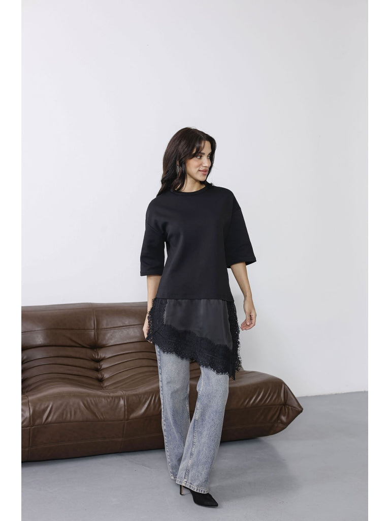 Siyah Dantelli Bluz 0771-Siyah