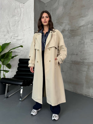 Taş Oversize Dört Düğmeli Trençkot