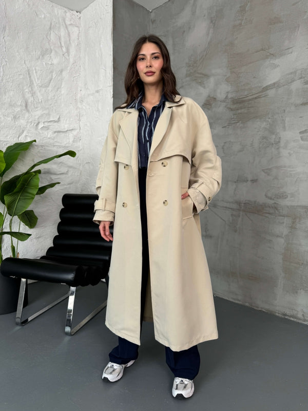 Taş Oversize Dört Düğmeli Trençkot