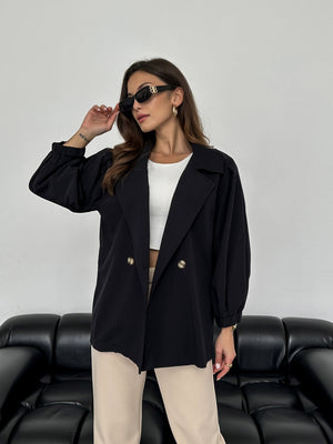 Siyah Balon Kol Oversize Trençkot