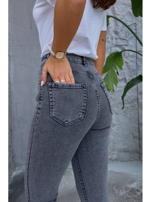 Antrasit Yıkamalı Likralı Mom Jean