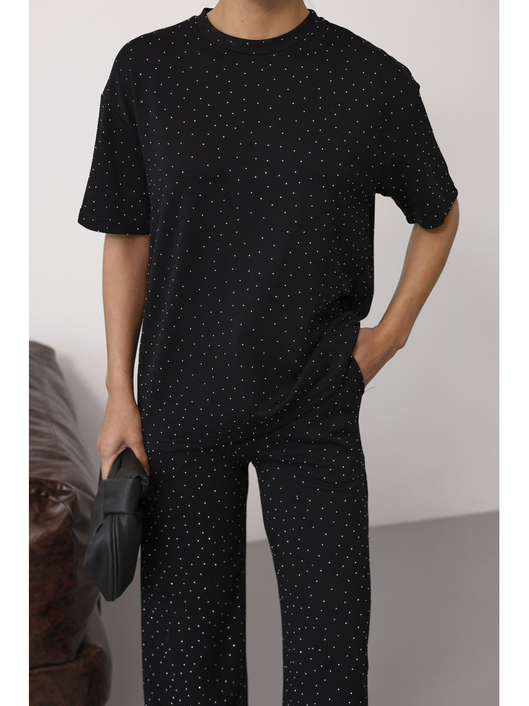 Siyah Taş Baskılı Takım 4250-Siyah