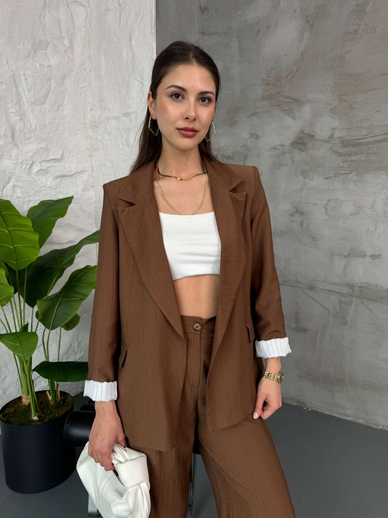 Kahve Vatkalı Blazer Ceket