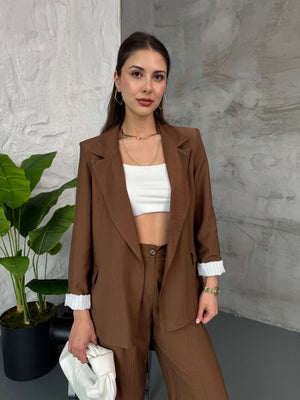 Kahve Vatkalı Blazer Ceket