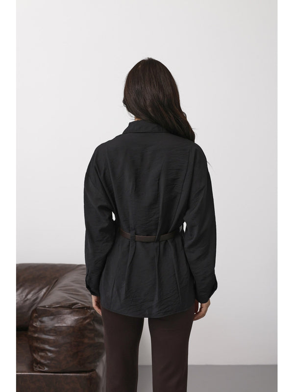 Siyah Bel Kemerli Gömlek 580747-Siyah