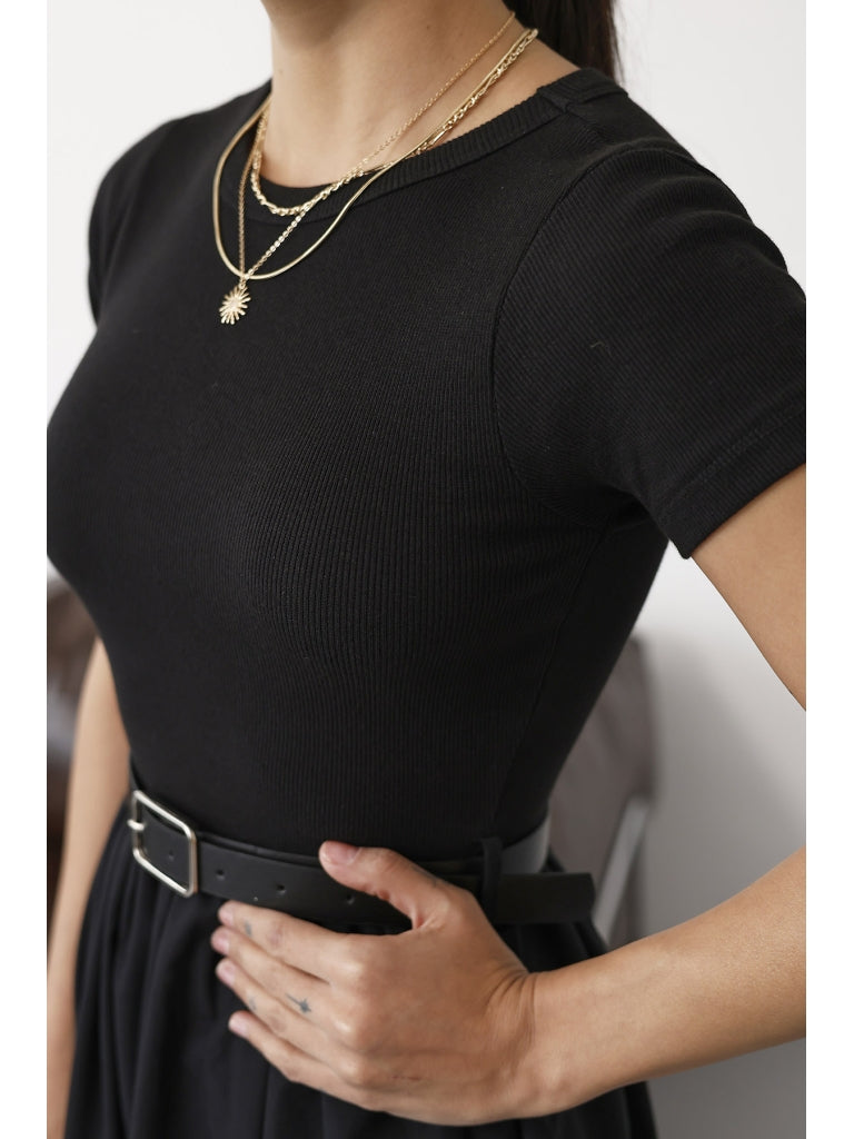 Siyah Kemerli Maxi Kısa Kollu Elbise 2017-Siyah