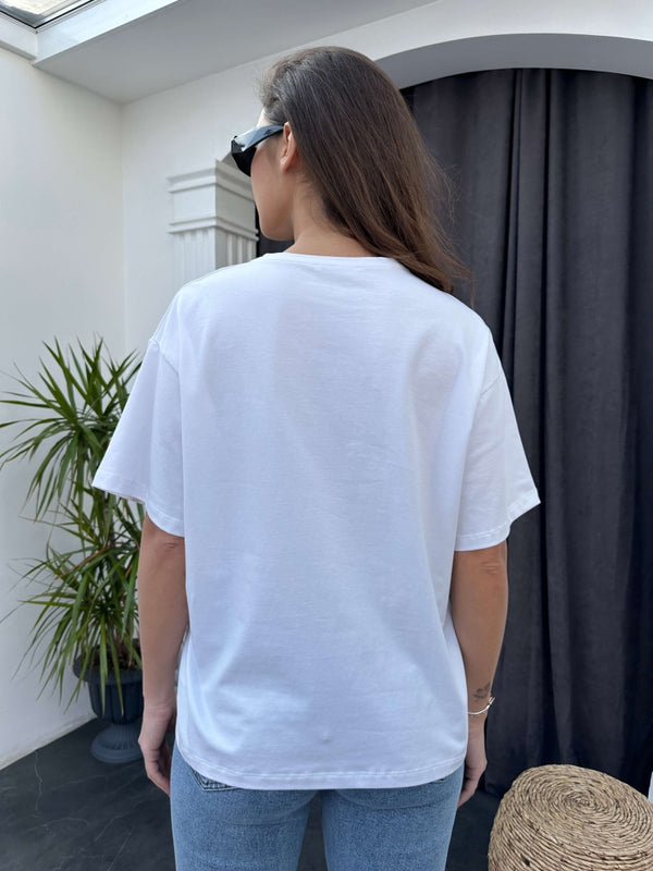 Beyaz Oversize Basic Tshirt EY002-BEYAZ