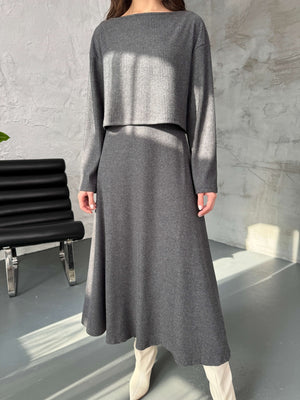 Antrasit Bluzlu Elbise Selanik Takım 7720-Antrasit