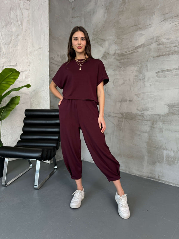 Bordo Modal Tshirt Pantolon Takım