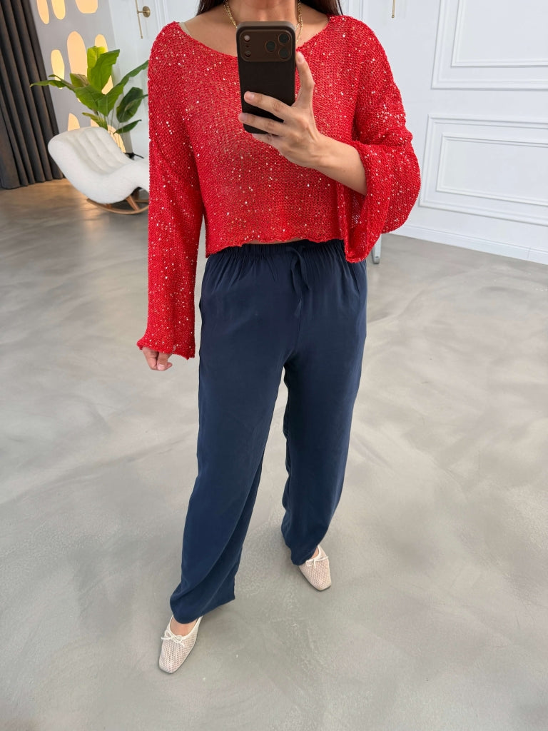 Lacivert Orj Marka Tencel Pantolon 8002-Laci