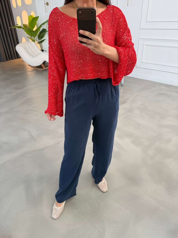 Lacivert Orj Marka Tencel Pantolon 8002-Laci