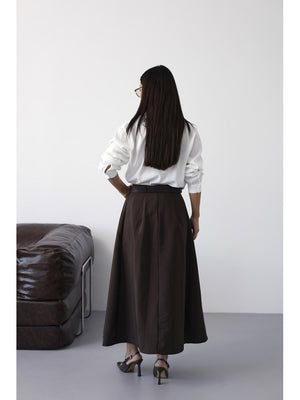 Kahverengi Pileli Kemer Detaylı Etek 0580-Kahverengi