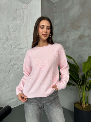 Pembe Fiyonk Detaylı Triko Kazak