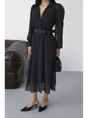 Siyah Puantiyeli Kemerli  Elbise 70295-SİYAH