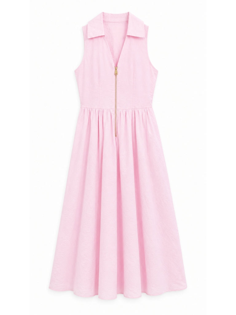 Pembe Gold Fermuar Detaylı Elbise 580983-Pembe