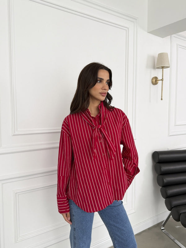 Kırmızı Fular Detaylı Gömlek 3236-Kırmızı