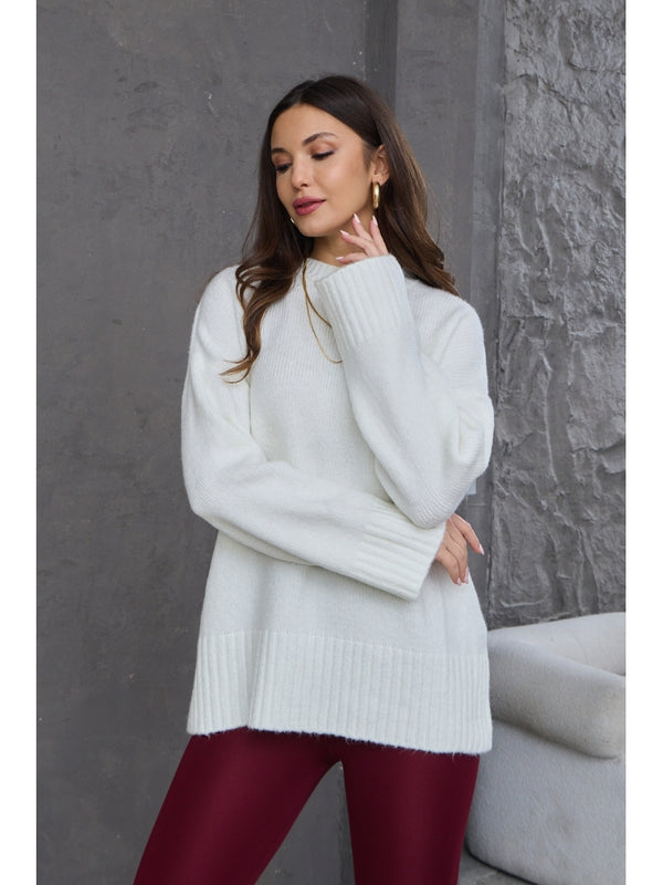 Ekru Bisiklet Yaka Oversize Kazak