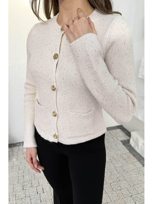 Dilvin Ekru Pullu Gold Düğmeli Triko Hırka 60935-Ekru