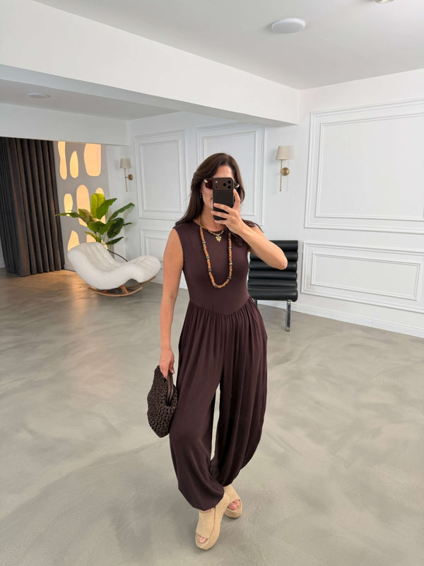 Kahve Basic Şalvar Tulum 4144-Kahve