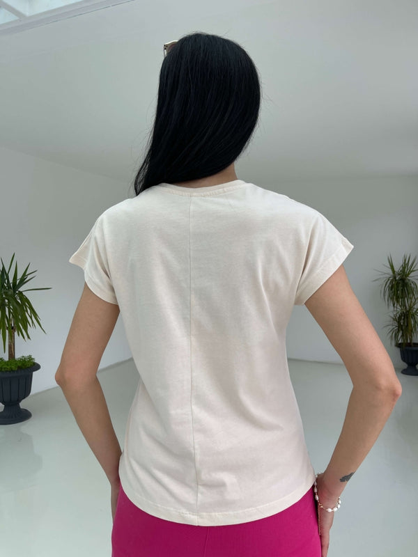 Taş Arkası Dikiş Detaylı Tshirt
