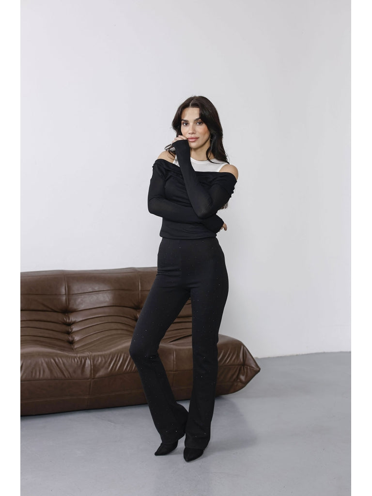 Siyah Taş Baskılı Likralı Pantolon 4234-Siyah