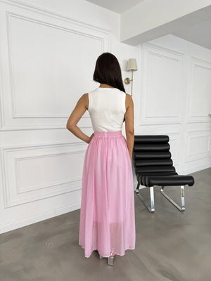 Pembe Bel Lastikli İpeksi Etek 5088-Pembe
