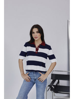 Lacivert Çizgili Polo Yaka Tshirt EY2596-Lacivert