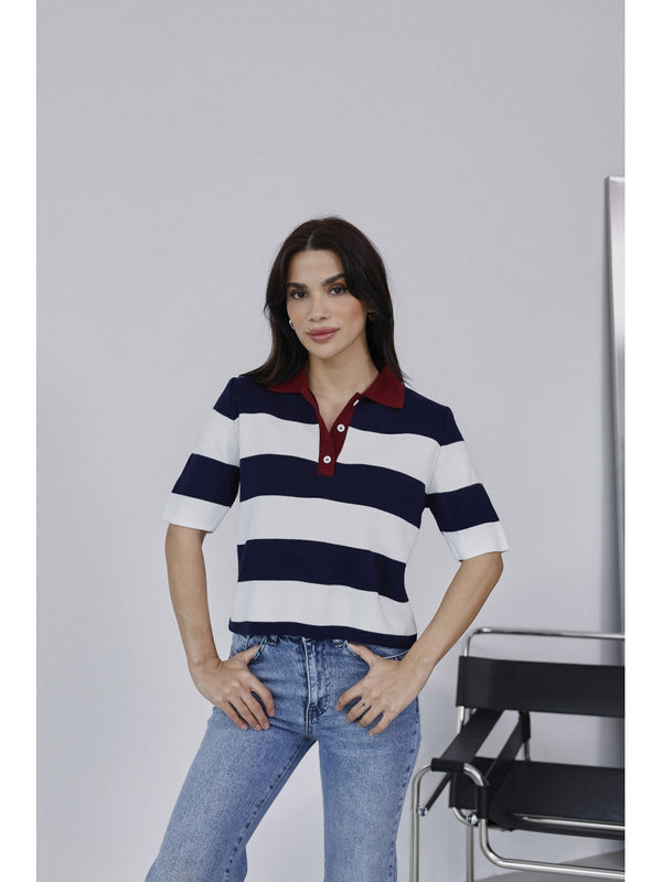 Lacivert Çizgili Polo Yaka Tshirt EY2596-Lacivert