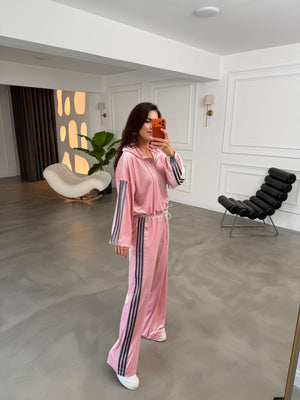 Pembe Biyeli Kadife Takım 004236-Pembe