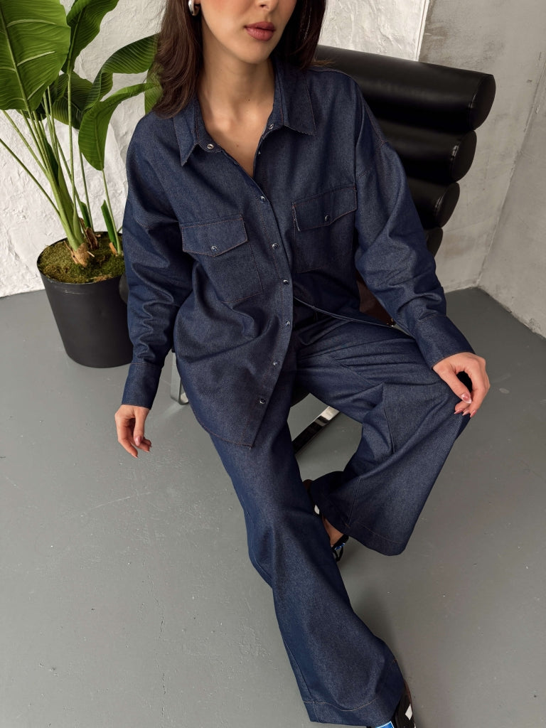 Koyu Lacivert İnce Denim Takım