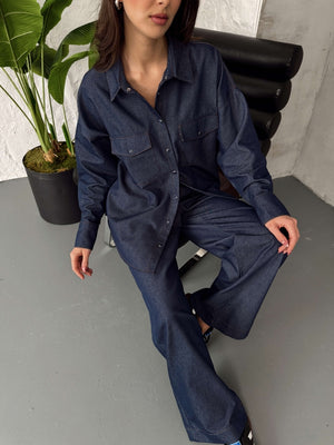 Koyu Lacivert İnce Denim Takım