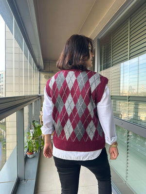 Bordo Baklava Desen Trend Süveter