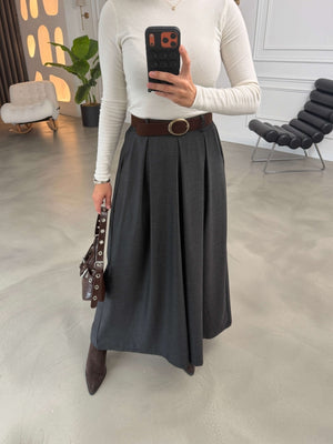 Siyah Desenli Kemerli Etek Pantolon 51519-Siyah